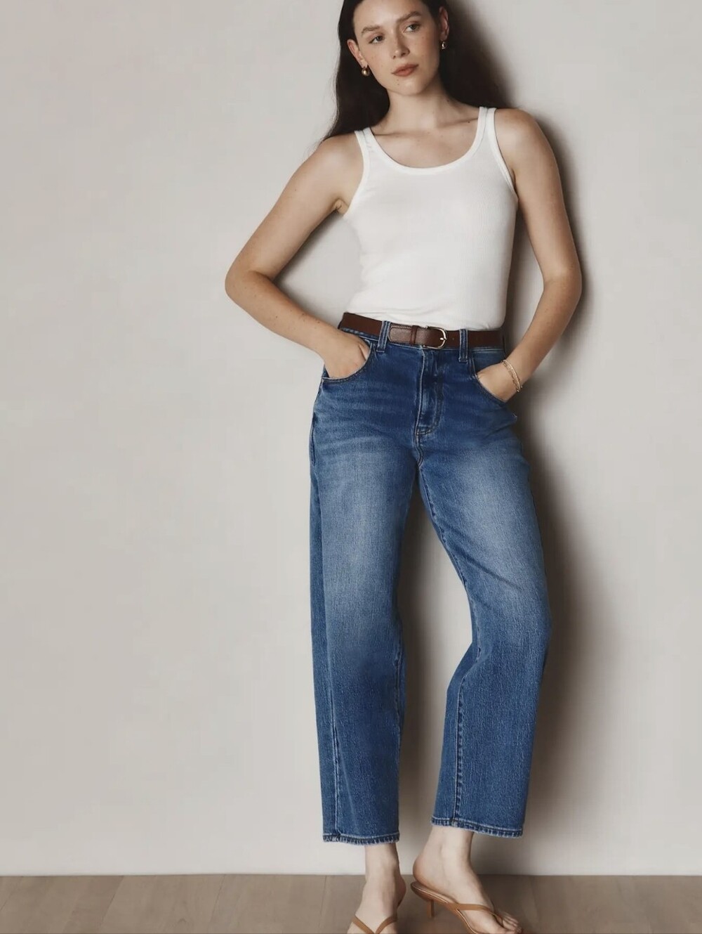 Quince Bella Stretch Barrel Jeans Athlantic Blue Size 26 Inseam 28 - Picture 1 of 10